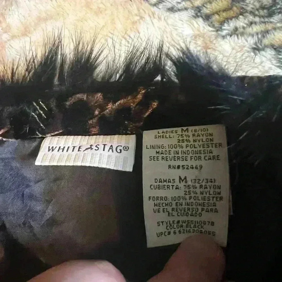 Women’s Vintage  White Stag Leopard Print Jacket with Faux Fur Trim Size M - Picture 4 of 6